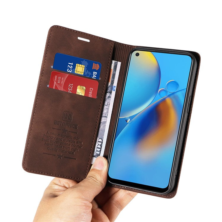 BETOPNICE 003 For Oppo A74 4G / F19 / F19s / A95 4G / Reno6 Lite RFID Blocking Flip Stand Leather Phone Case Wallet Cover - Brown