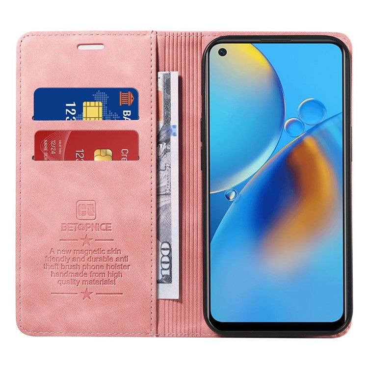 BETOPNICE 003 For Oppo A74 4G / F19 / F19s / A95 4G / Reno6 Lite RFID Blocking Flip Stand Leather Phone Case Wallet Cover - Pink