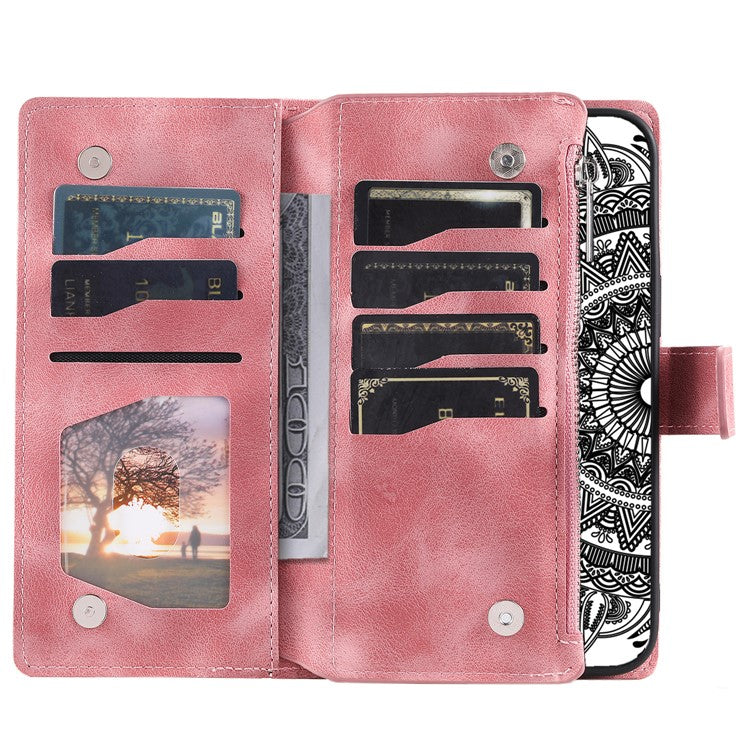 For Samsung Galaxy A25 5G (Global) (161.0 x 76.5 x 8.3mm) Wallet Zipper Leather Stand Flip Cover with Strap - Rose Gold