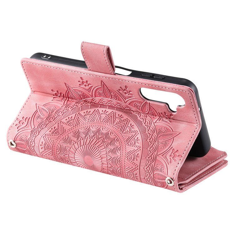 For Samsung Galaxy A25 5G (Global) (161.0 x 76.5 x 8.3mm) Wallet Zipper Leather Stand Flip Cover with Strap - Rose Gold