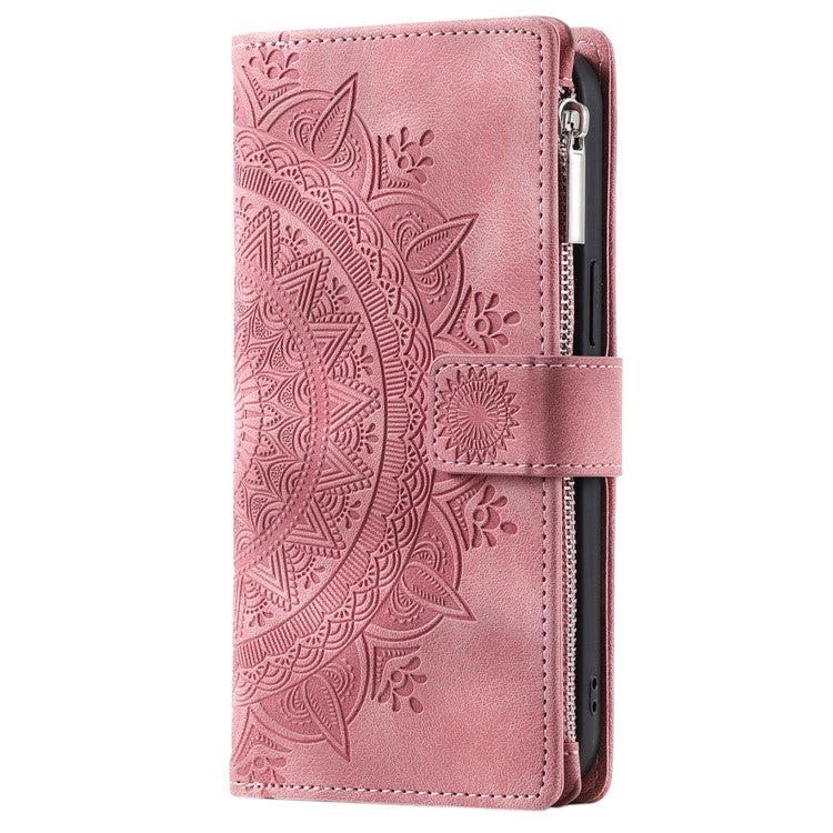 For Samsung Galaxy A25 5G (Global) (161.0 x 76.5 x 8.3mm) Wallet Zipper Leather Stand Flip Cover with Strap - Rose Gold