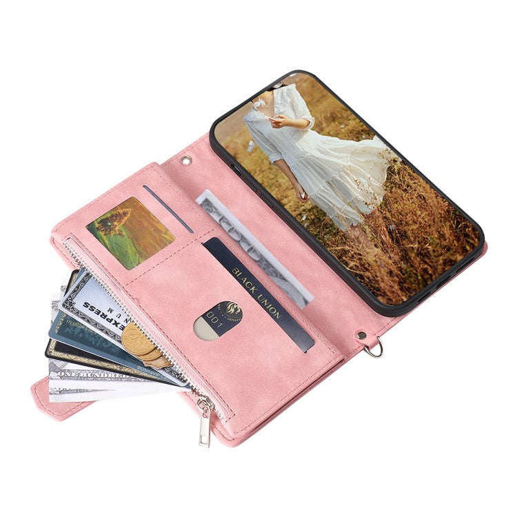 For Samsung Galaxy A25 5G (Global) (161.0 x 76.5 x 8.3mm) Rhombus Texture PU Leather Phone Case Shell Wallet Stand Cover with Hand Strap - Rose Gold