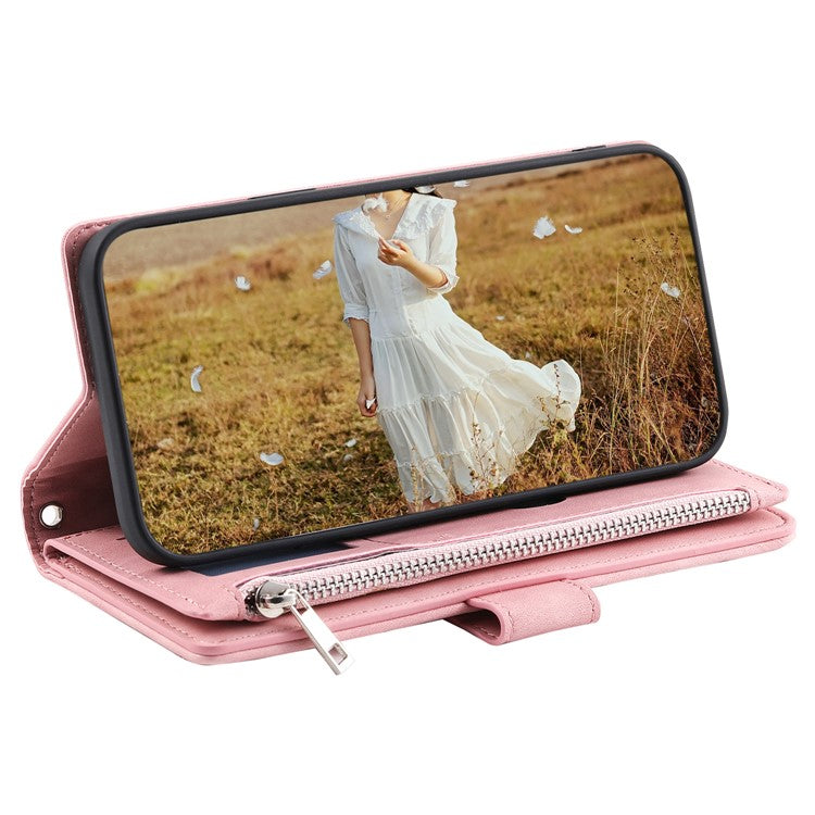For Samsung Galaxy A25 5G (Global) (161.0 x 76.5 x 8.3mm) Rhombus Texture PU Leather Phone Case Shell Wallet Stand Cover with Hand Strap - Rose Gold