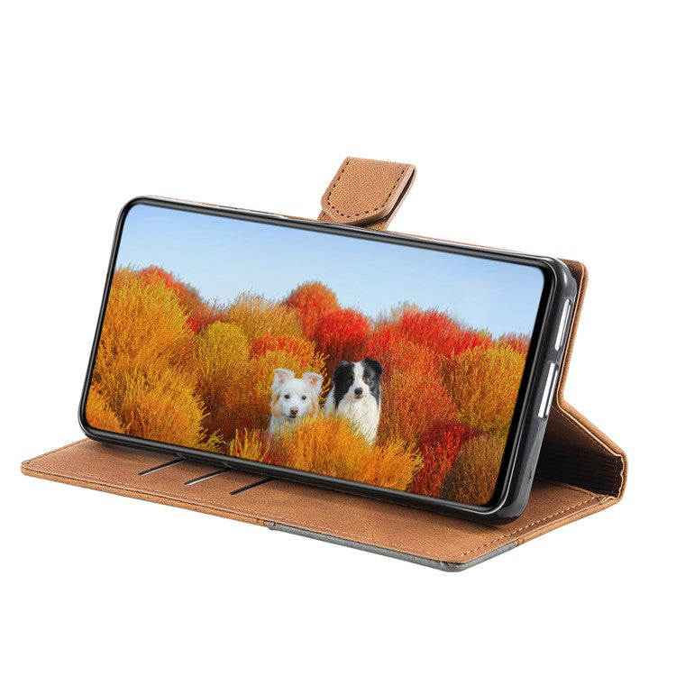 TTUDRCH Style 004 for Samsung Galaxy S23 FE Wrist Strap Splicing PU Leather Case RFID Blocking Wallet Foldable Stand Cover - Brown