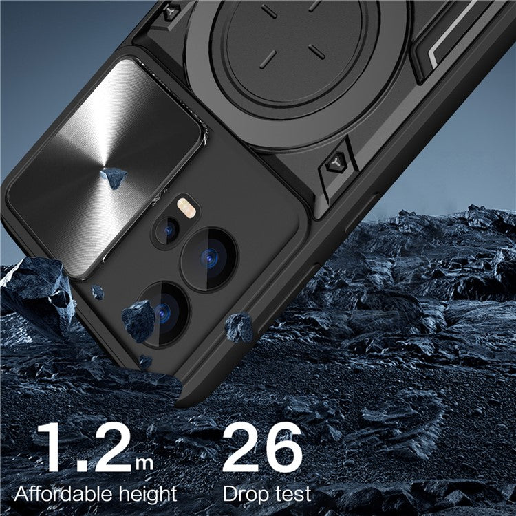 For Motorola Edge 30 Fusion 5G / Moto S30 Pro 5G Phone Cover Slide Camera Lid PC+TPU Case with Ring Kickstand - Black