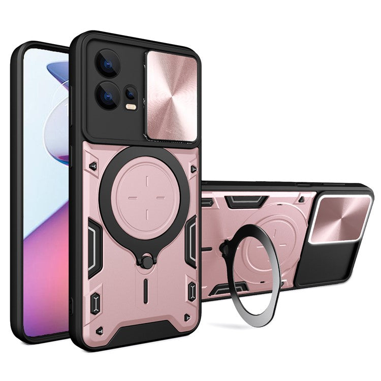 For Motorola Edge 30 Fusion 5G / Moto S30 Pro 5G Phone Cover Slide Camera Lid PC+TPU Case with Ring Kickstand - Pink