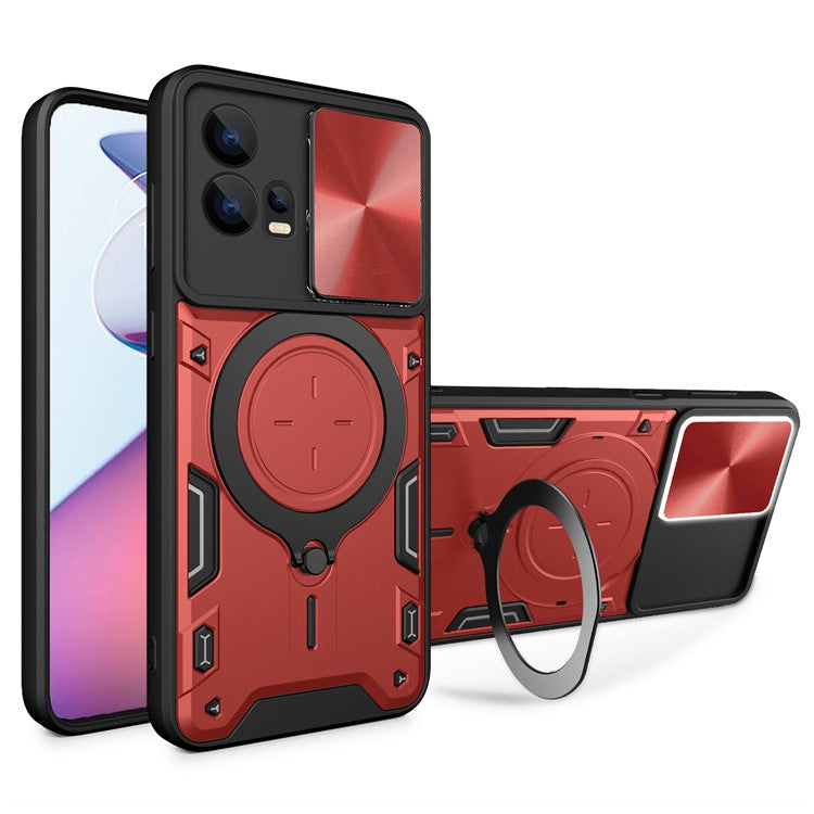 For Motorola Edge 30 Fusion 5G / Moto S30 Pro 5G Phone Cover Slide Camera Lid PC+TPU Case with Ring Kickstand - Red