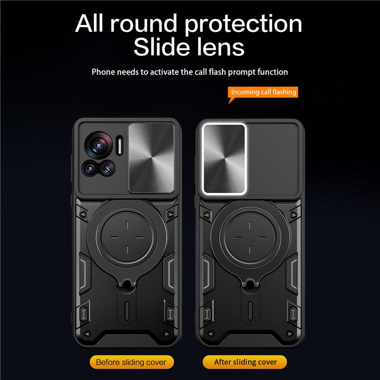 PC+TPU Cover for Motorola Edge 30 Ultra 5G / Moto X30 Pro 5G Slide Camera Lid Ring Kickstand Phone Back Protector Case - Pink