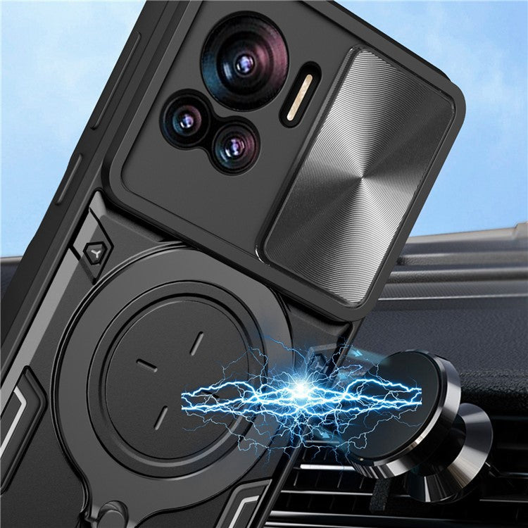 PC+TPU Cover for Motorola Edge 30 Ultra 5G / Moto X30 Pro 5G Slide Camera Lid Ring Kickstand Phone Back Protector Case - Pink