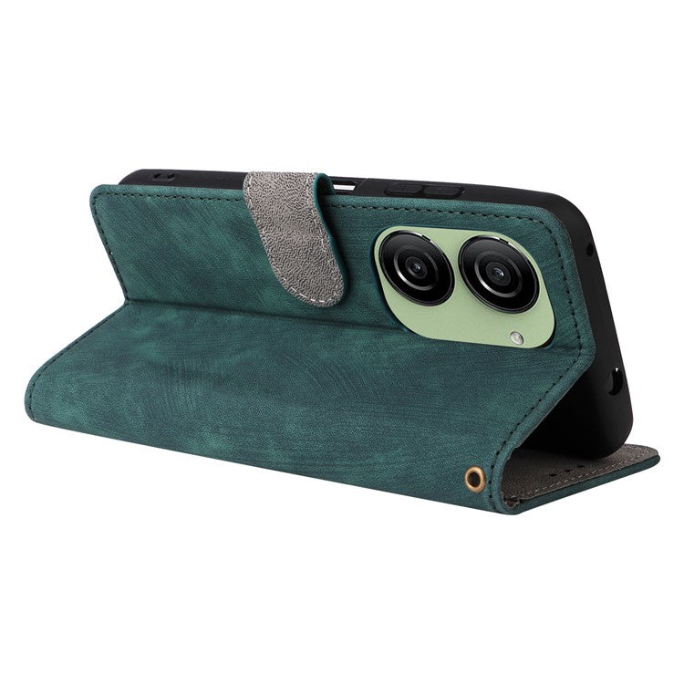 For Asus Zenfone 10 5G / Zenfone 9 5G Phone Case Wallet Stand Magnetic PU Leather RFID Blocking Cover with Strap - Green