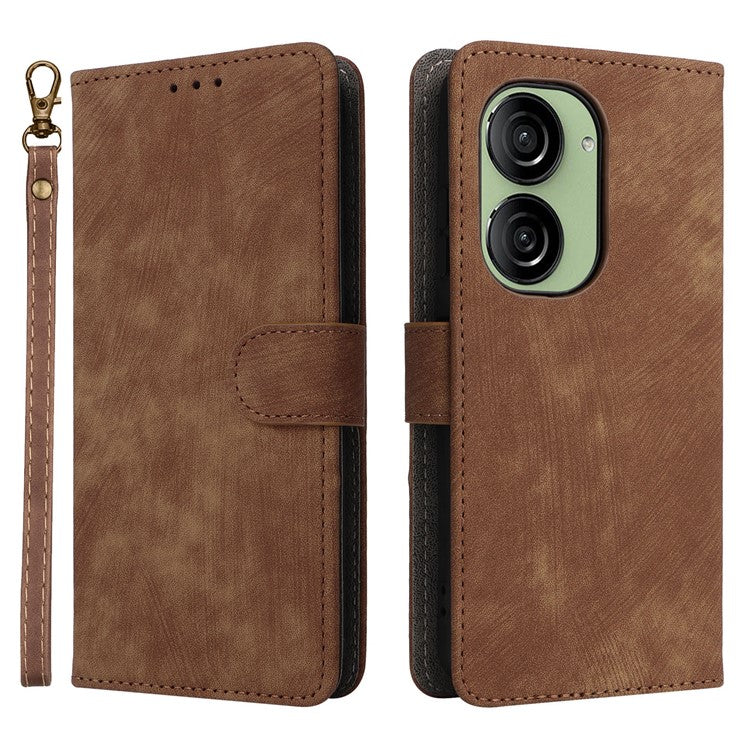 For Asus Zenfone 10 5G / Zenfone 9 5G Phone Case Wallet Stand Magnetic PU Leather RFID Blocking Cover with Strap - Brown