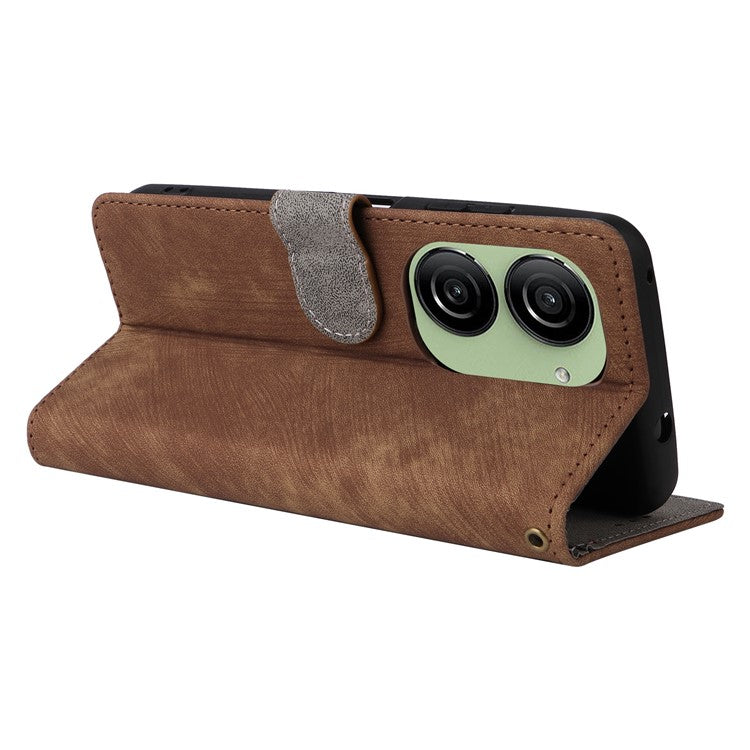 For Asus Zenfone 10 5G / Zenfone 9 5G Phone Case Wallet Stand Magnetic PU Leather RFID Blocking Cover with Strap - Brown