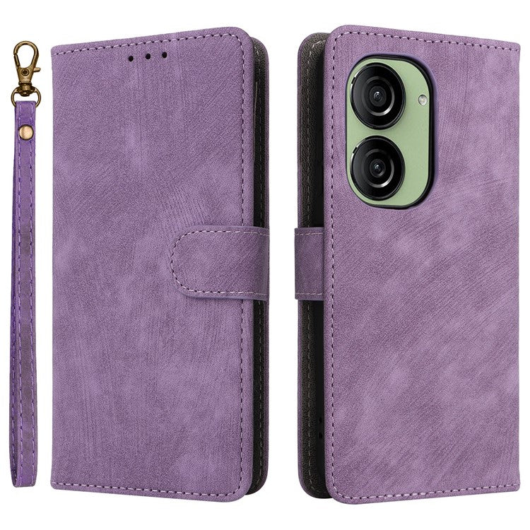 For Asus Zenfone 10 5G / Zenfone 9 5G Phone Case Wallet Stand Magnetic PU Leather RFID Blocking Cover with Strap - Purple