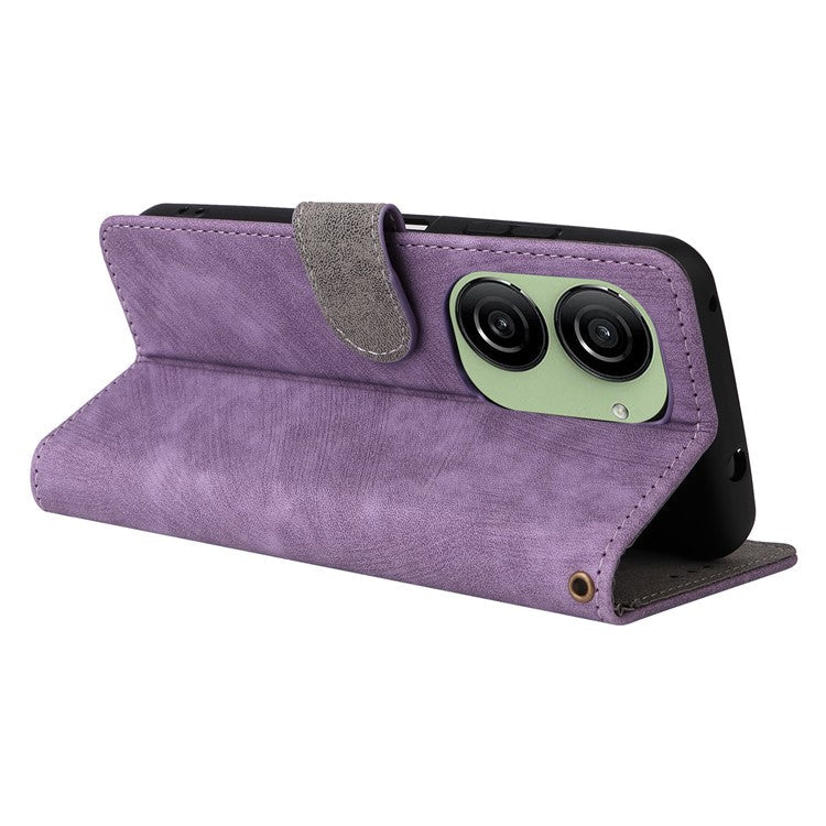 For Asus Zenfone 10 5G / Zenfone 9 5G Phone Case Wallet Stand Magnetic PU Leather RFID Blocking Cover with Strap - Purple