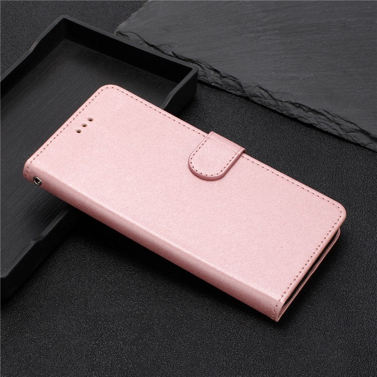 Silk Texture Shell for Oppo A57 (2022) 5G / A77 5G Wallet Phone Case Leather Cover with Wrist Strap - Rose Gold