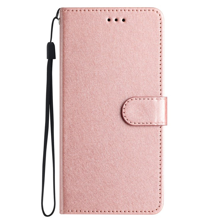 Silk Texture Shell for Oppo A57 (2022) 5G / A77 5G Wallet Phone Case Leather Cover with Wrist Strap - Rose Gold