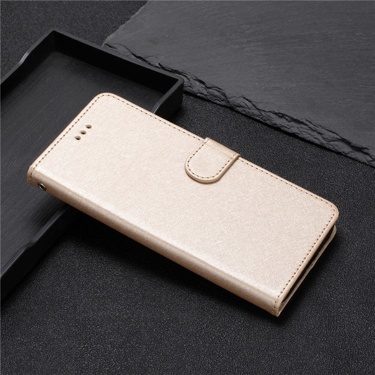 Stand Shell for Oppo A76 / A36 / A96 4G Silk Texture Wallet Phone Case Leather Cover with Wrist Strap - Gold