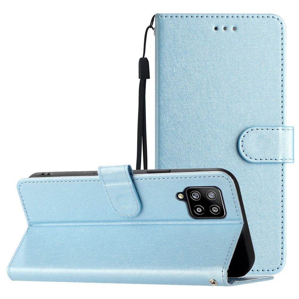 For Samsung Galaxy M32 (Global Version) 4G Wallet Phone Case Foldable Stand Silk Texture Leather Cover - Sky Blue