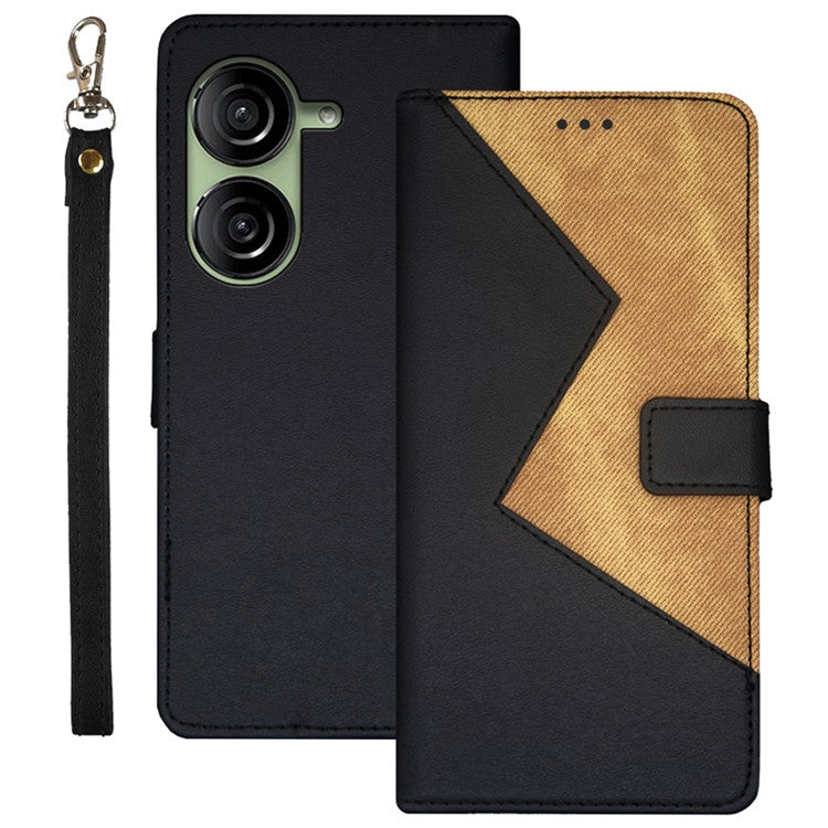 IDEWEI PU Leather Flip Cover for Asus Zenfone 10 5G Card Slots Splicing Color Anti-Drop Phone Case - Black