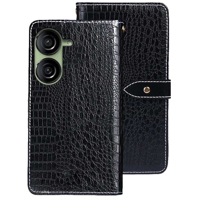 IDEWEI For Asus Zenfone 10 5G Wallet Phone Case Crocodile Texture Leather Phone Cover - Black