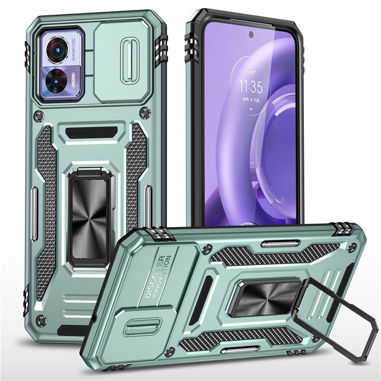 Armor Series For Motorola Edge 30 Neo 5G Kickstand Phone Cover Slide Lens Shield PC+TPU Anti-drop Case - Green