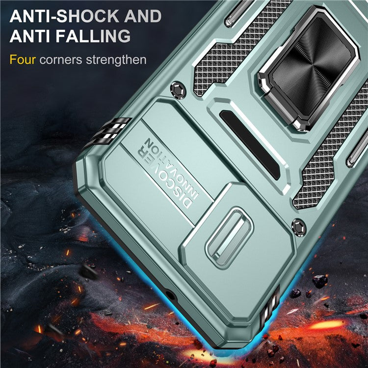 Armor Series For Motorola Edge 30 Neo 5G Kickstand Phone Cover Slide Lens Shield PC+TPU Anti-drop Case - Green