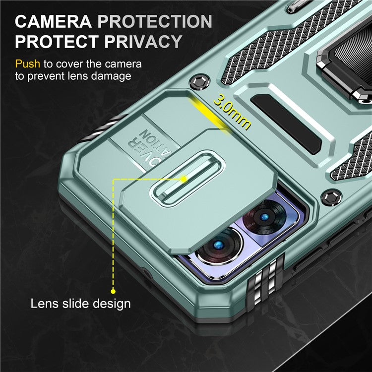 Armor Series For Motorola Edge 30 Neo 5G Kickstand Phone Cover Slide Lens Shield PC+TPU Anti-drop Case - Green