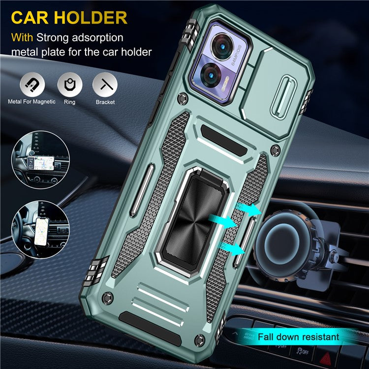 Armor Series For Motorola Edge 30 Neo 5G Kickstand Phone Cover Slide Lens Shield PC+TPU Anti-drop Case - Green