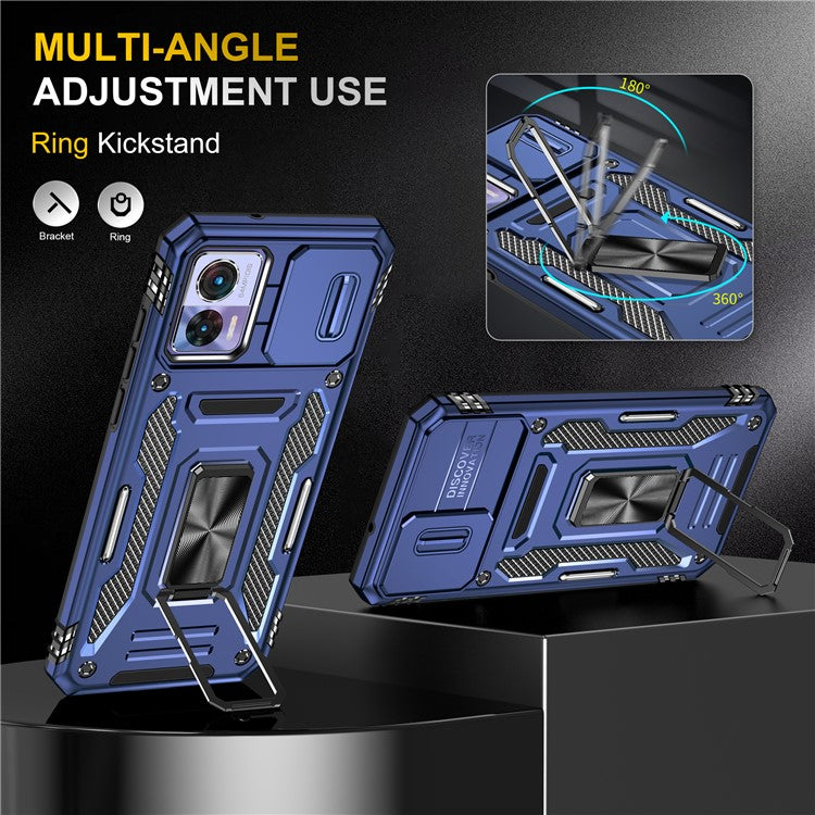 Armor Series For Motorola Edge 30 Neo 5G Kickstand Phone Cover Slide Lens Shield PC+TPU Anti-drop Case - Navy Blue
