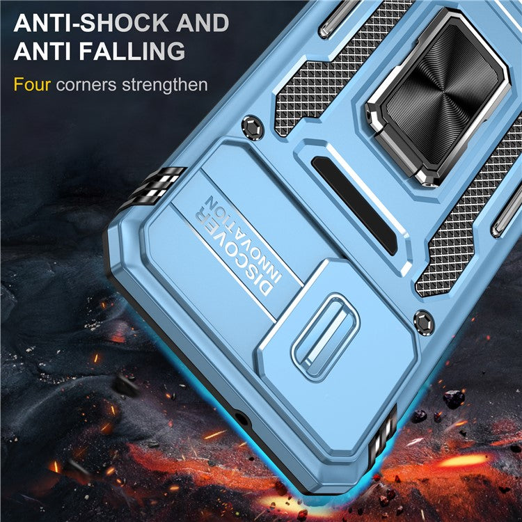 Armor Series For Motorola Edge 30 Neo 5G Kickstand Phone Cover Slide Lens Shield PC+TPU Anti-drop Case - Light Blue