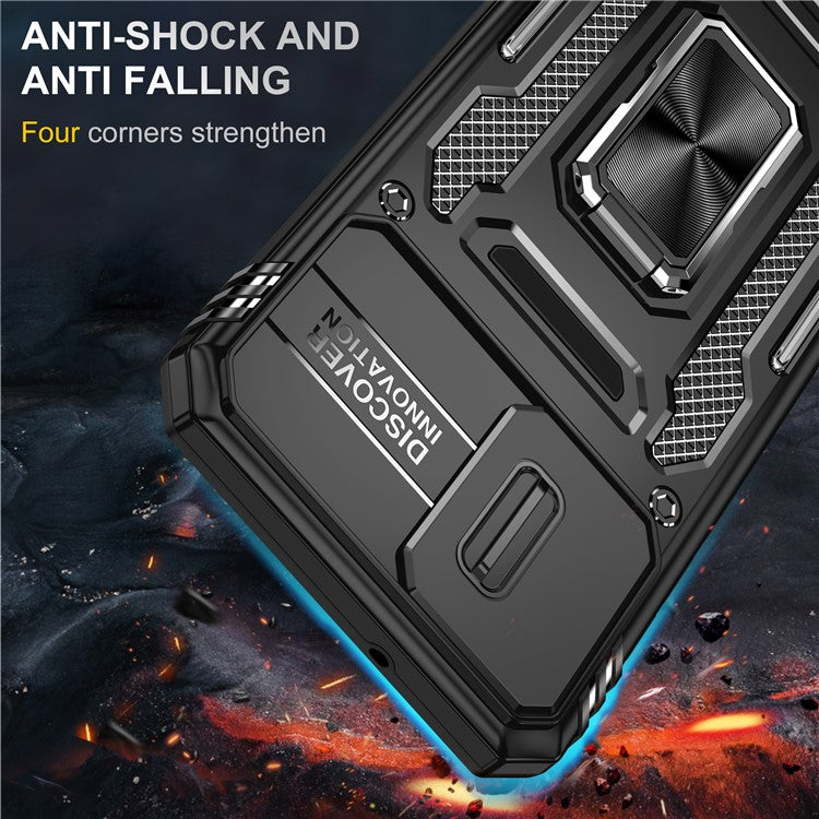 Armor Series For Motorola Edge 30 Neo 5G Kickstand Phone Cover Slide Lens Shield PC+TPU Anti-drop Case - Black