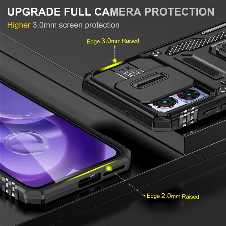 Armor Series For Motorola Edge 30 Neo 5G Kickstand Phone Cover Slide Lens Shield PC+TPU Anti-drop Case - Black