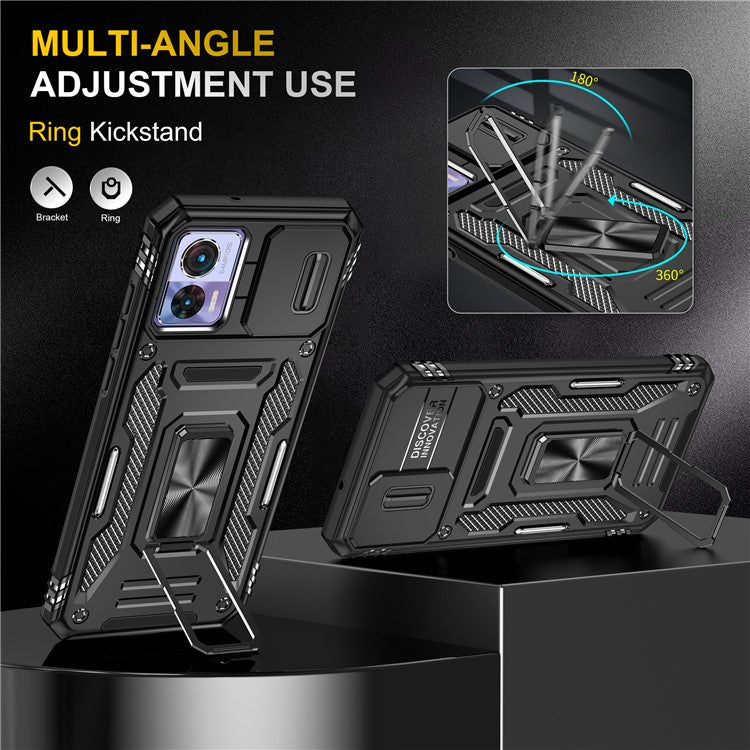 Armor Series For Motorola Edge 30 Neo 5G Kickstand Phone Cover Slide Lens Shield PC+TPU Anti-drop Case - Black
