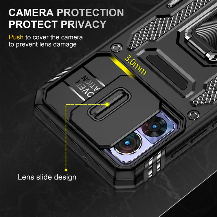 Armor Series For Motorola Edge 30 Neo 5G Kickstand Phone Cover Slide Lens Shield PC+TPU Anti-drop Case - Black