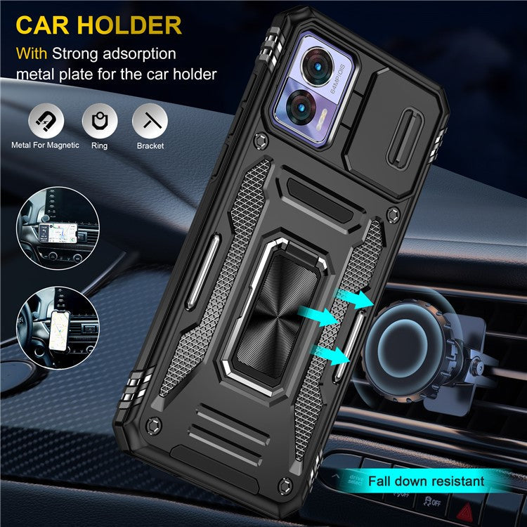 Armor Series For Motorola Edge 30 Neo 5G Kickstand Phone Cover Slide Lens Shield PC+TPU Anti-drop Case - Black