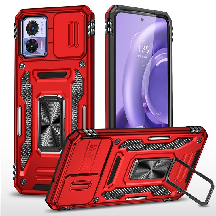 Armor Series For Motorola Edge 30 Neo 5G Kickstand Phone Cover Slide Lens Shield PC+TPU Anti-drop Case - Red