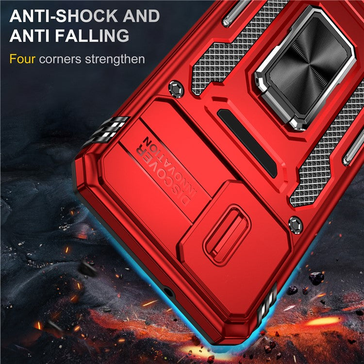 Armor Series For Motorola Edge 30 Neo 5G Kickstand Phone Cover Slide Lens Shield PC+TPU Anti-drop Case - Red