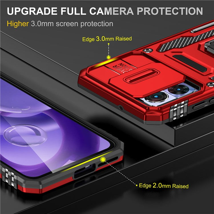 Armor Series For Motorola Edge 30 Neo 5G Kickstand Phone Cover Slide Lens Shield PC+TPU Anti-drop Case - Red