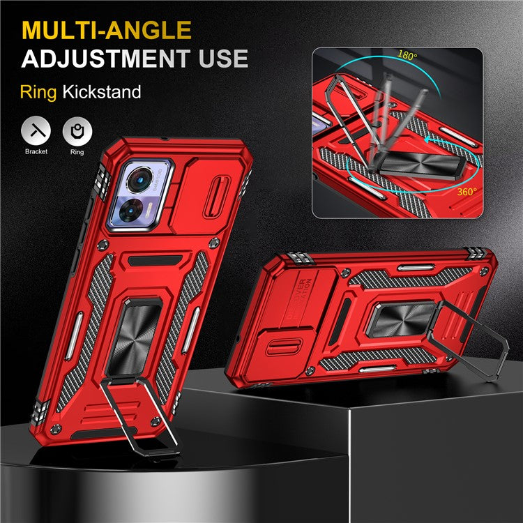 Armor Series For Motorola Edge 30 Neo 5G Kickstand Phone Cover Slide Lens Shield PC+TPU Anti-drop Case - Red