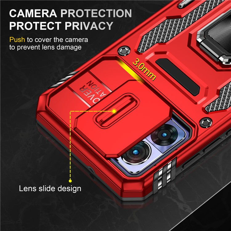 Armor Series For Motorola Edge 30 Neo 5G Kickstand Phone Cover Slide Lens Shield PC+TPU Anti-drop Case - Red
