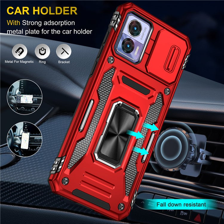 Armor Series For Motorola Edge 30 Neo 5G Kickstand Phone Cover Slide Lens Shield PC+TPU Anti-drop Case - Red