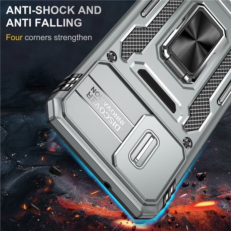 Armor Series For Motorola Edge 30 Neo 5G Kickstand Phone Cover Slide Lens Shield PC+TPU Anti-drop Case - Grey