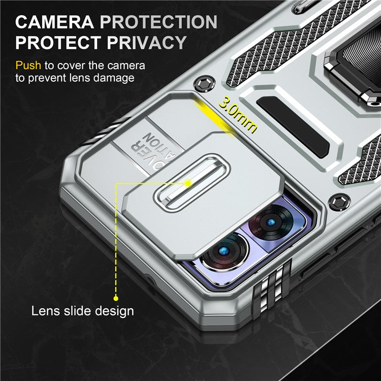 Armor Series For Motorola Edge 30 Neo 5G Kickstand Phone Cover Slide Lens Shield PC+TPU Anti-drop Case - Grey