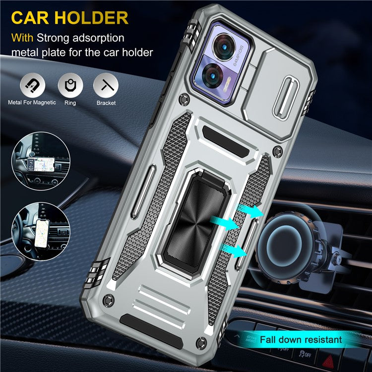 Armor Series For Motorola Edge 30 Neo 5G Kickstand Phone Cover Slide Lens Shield PC+TPU Anti-drop Case - Grey