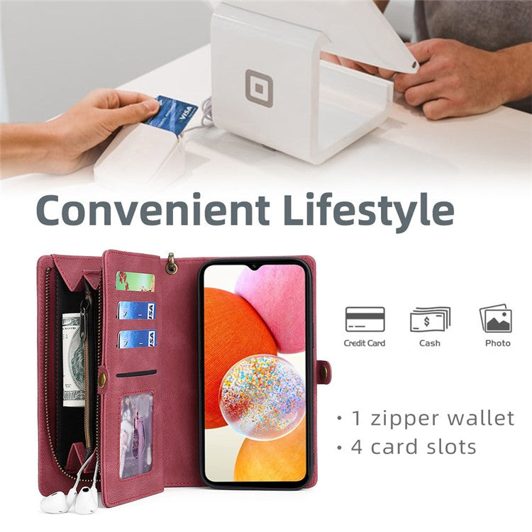 MEGSHI 017 Series For Samsung Galaxy A34 5G Zipper Wallet PU Leather Phone Case Magnetic Detachable Cover - Red
