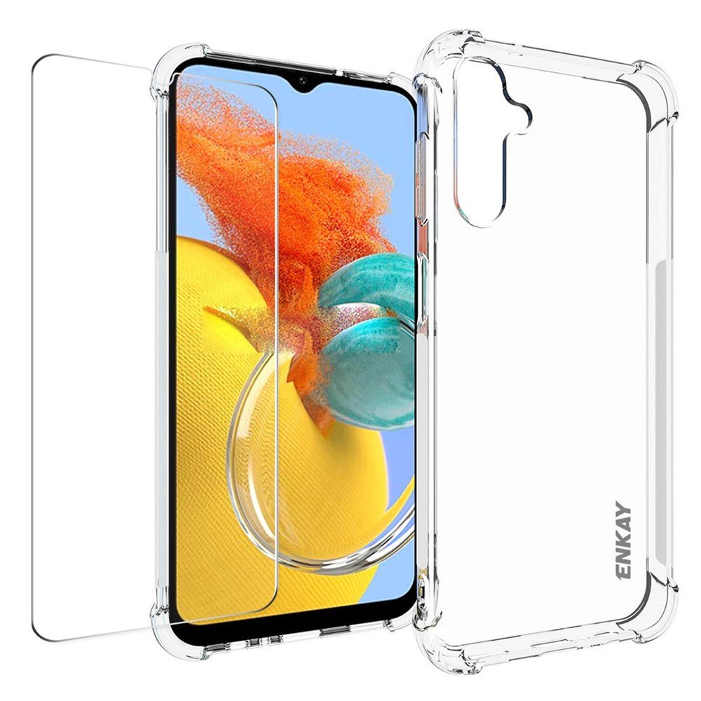 ENKAY HAT PRINCE For Samsung Galaxy M14 5G Phone TPU Case Crystal Clear Cover with High Aluminium-silicon Glass Screen Film