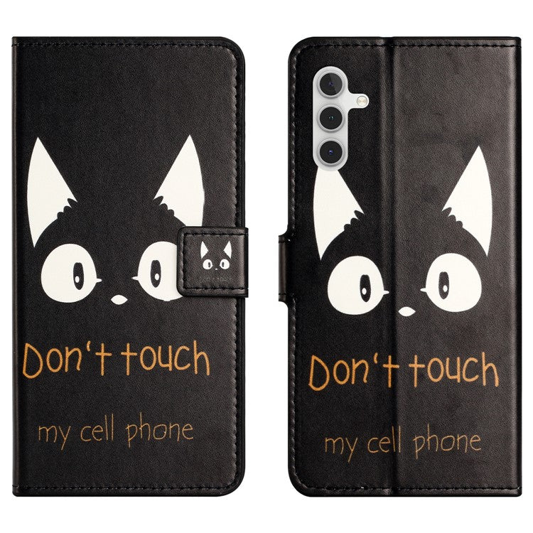 For Samsung Galaxy A25 5G (Global) (161.0 x 76.5 x 8.3mm) Leather Wallet Case Pattern Printing Stand Phone Cover - Don't Touch My Cell Phone
