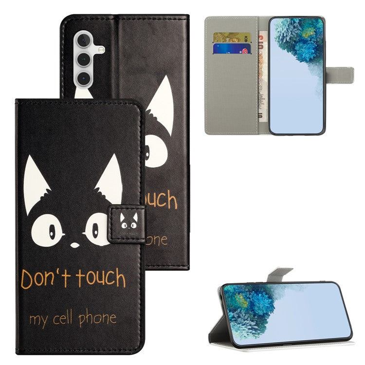 For Samsung Galaxy A25 5G (Global) (161.0 x 76.5 x 8.3mm) Leather Wallet Case Pattern Printing Stand Phone Cover - Don't Touch My Cell Phone