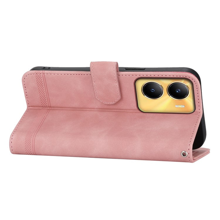 DIERFENG DF-03 Lines Imprinted Cover for vivo Y56 5G PU Leather Wallet Stand Phone Case - Pink