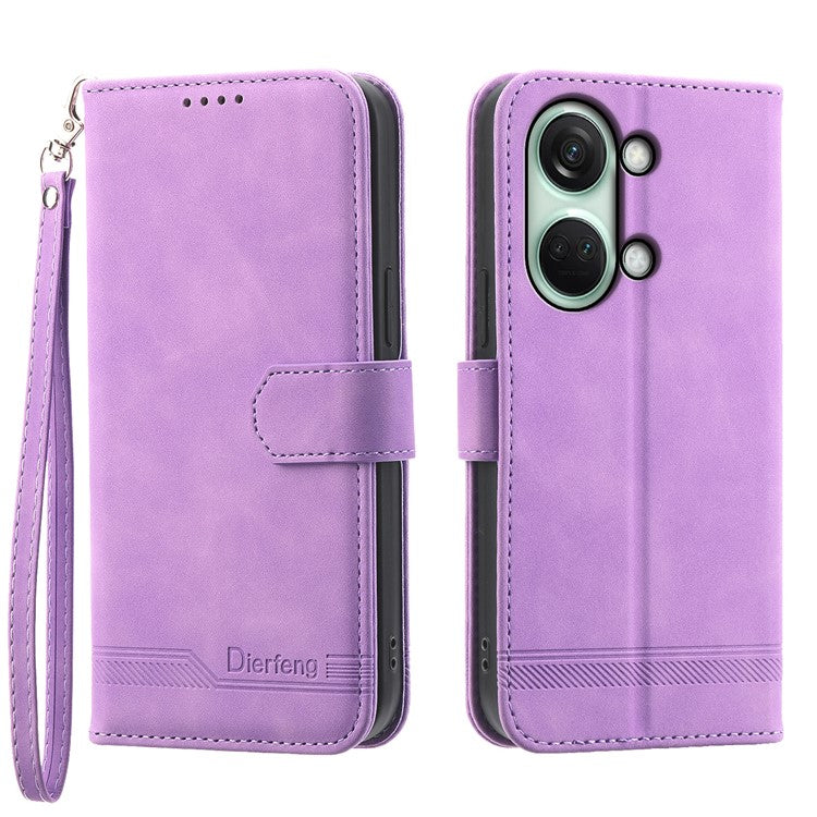 DIERFENG DF-03 Flip Cover for OnePlus Nord 3 5G / Ace 2V , Lines Imprinted Wallet Stand Mobile Leather Case - Purple